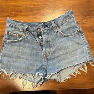 Levi's Light Blue Frayed Jean Shorts